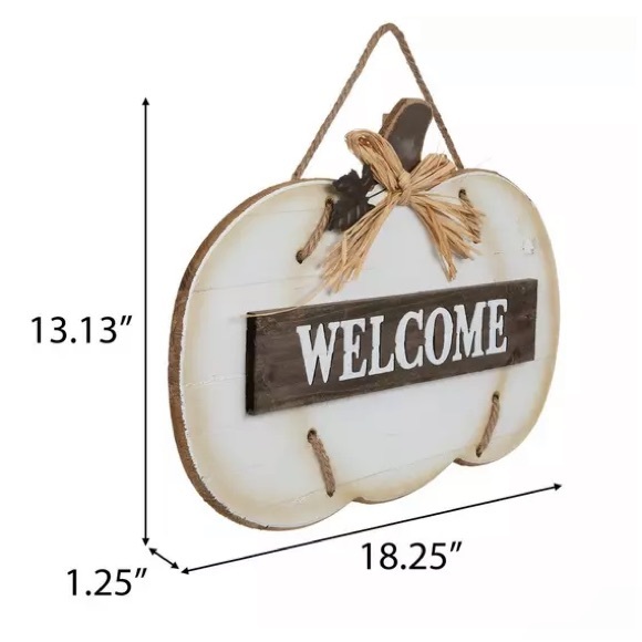 HP-NWT- 13βx 18β White-Washed Wooden WELCOME Pumpkin Shaped Fall Decor Sign π - Picture 13 of 17